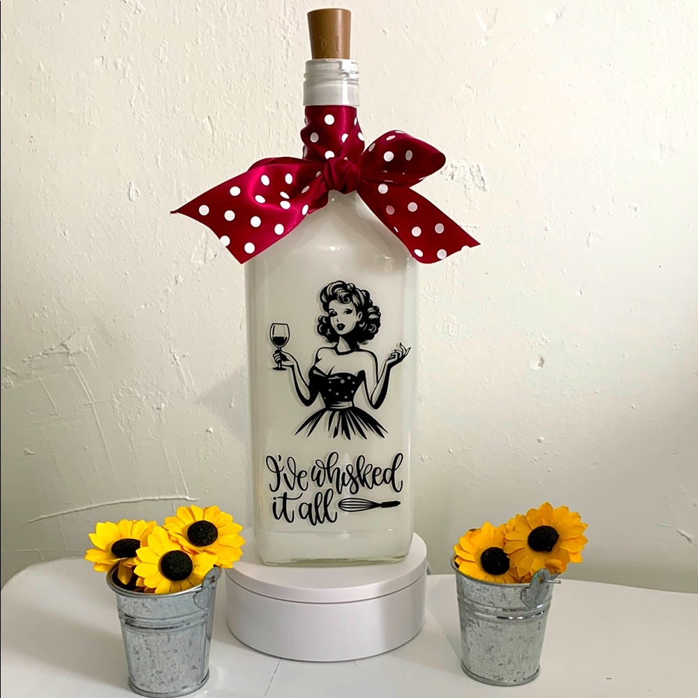 Hand Crafted- 'I've Whisked It All' White Spirit Bottle Lantern